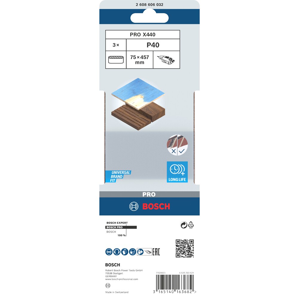 Banda abraziva BOSCH PRO, X440, 75 x 457mm, G40, 3buc