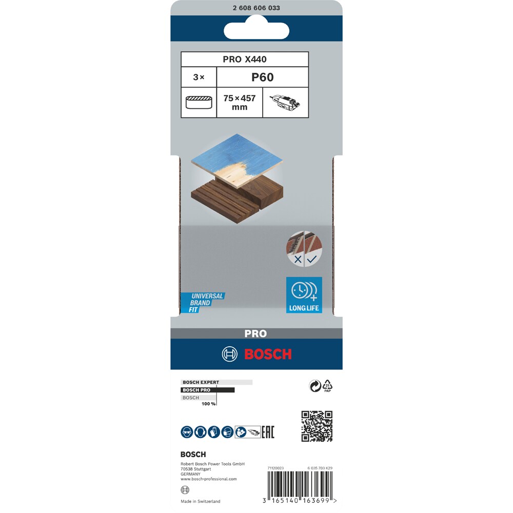 Banda abraziva BOSCH PRO, X440, 75 x 457mm, G60, 3buc