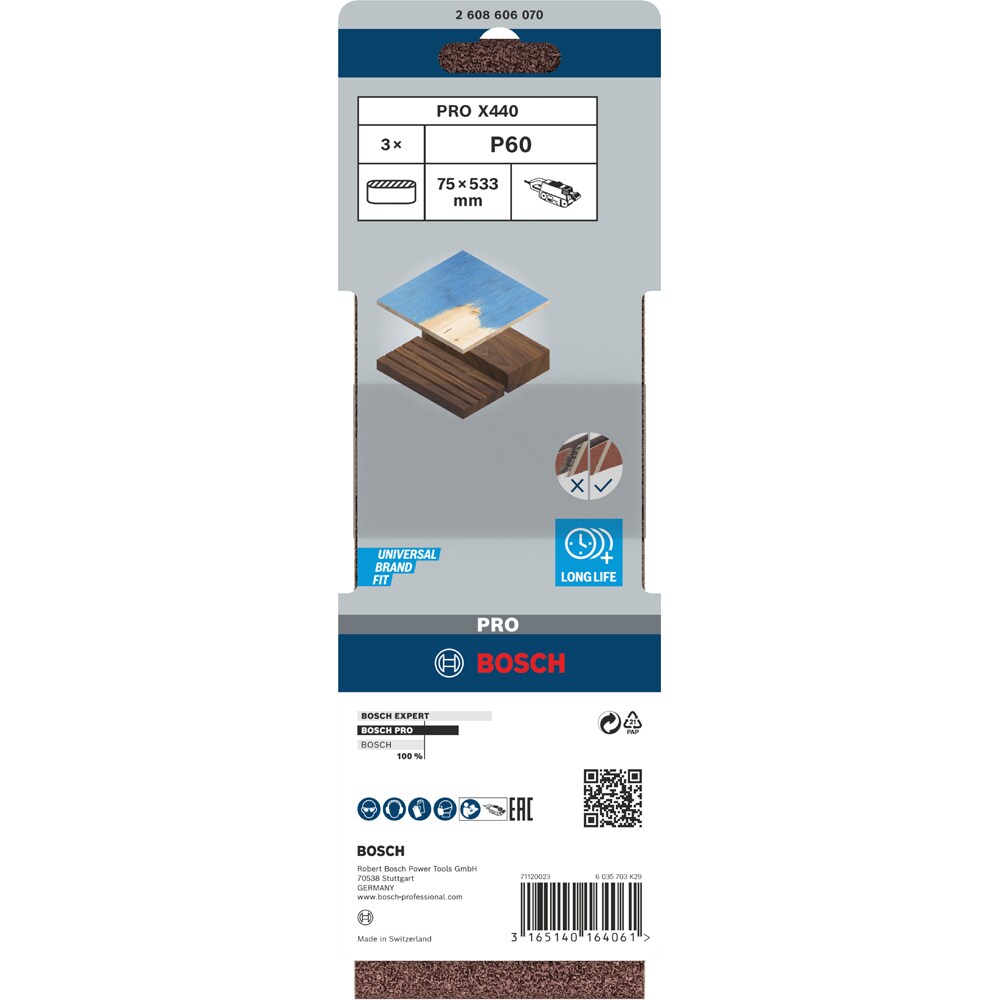Banda abraziva BOSCH PRO, X440, 75 x 533mm, G60, 3buc