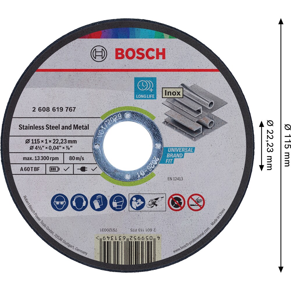 Disc taiere standard for metal, 115 x 1 x 22.23mm
