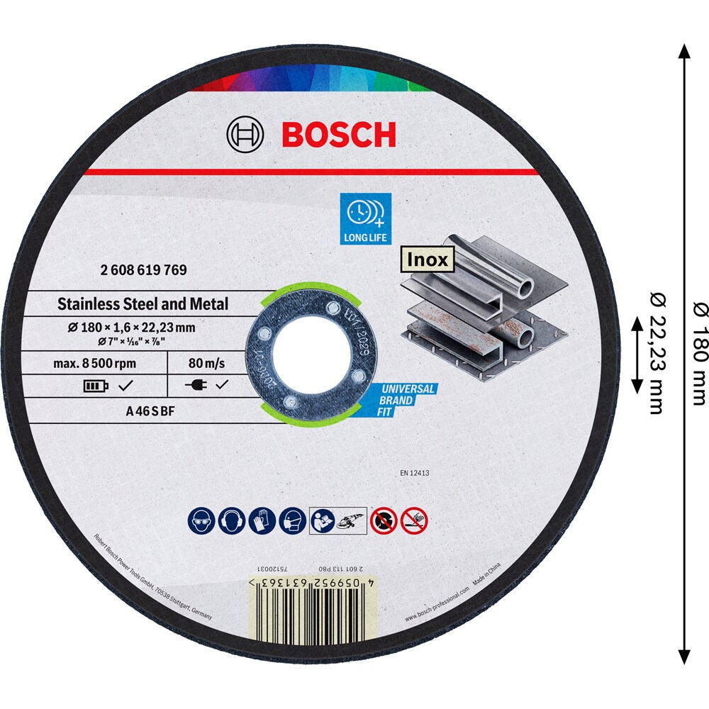 Disc taiere BOSCH, metal, 180 x 1.6 x 22.23mm