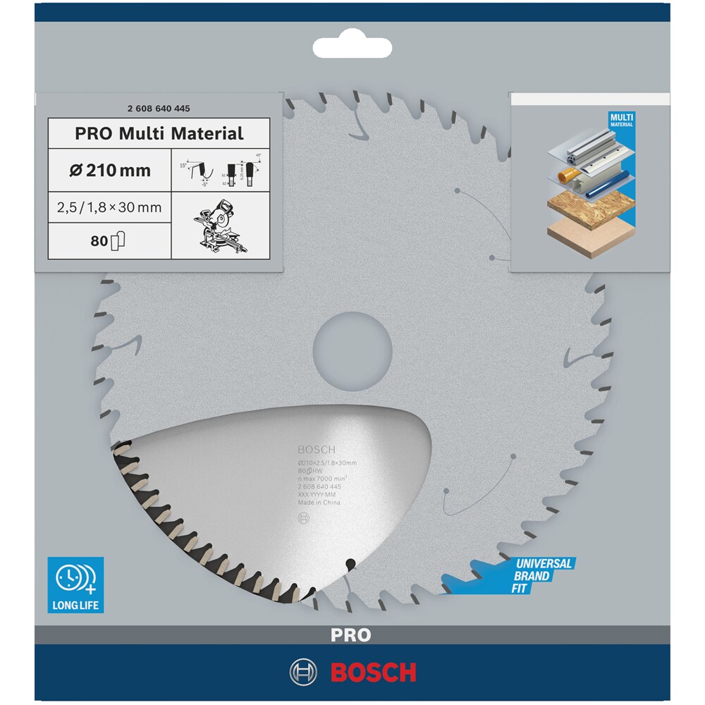 Panza circular BOSCH PRO, multimat, 210 x 30 x 2.5 mm, T80