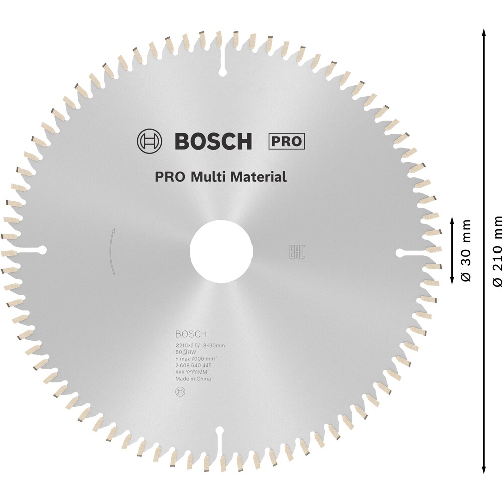 Panza circular BOSCH PRO, multimat, 210 x 30 x 2.5 mm, T80