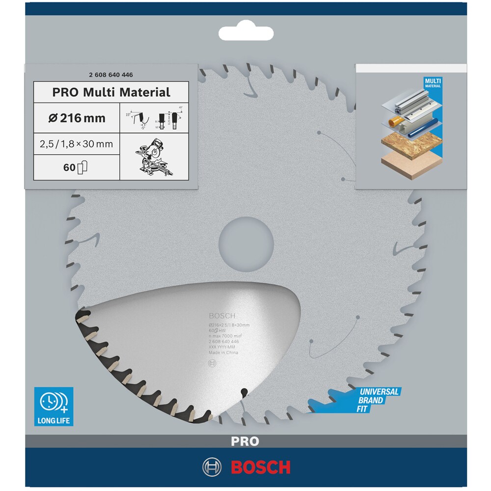 Panza circular BOSCH PRO, multimat, 216 x 30 x 2.5 mm, T60