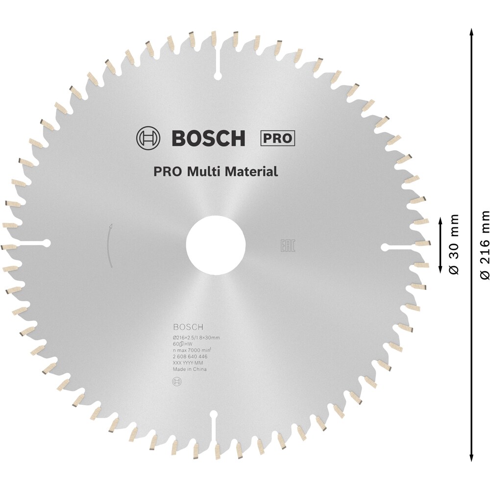 Panza circular BOSCH PRO, multimat, 216 x 30 x 2.5 mm, T60