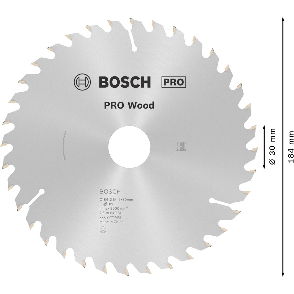 Panza circular BOSCH PRO, wood, 184 x 30, T36