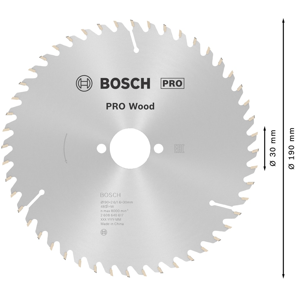 Panza circular Lemn BOSCH PROFESSIONAL, WOOD 190x30x2.6mm T48
