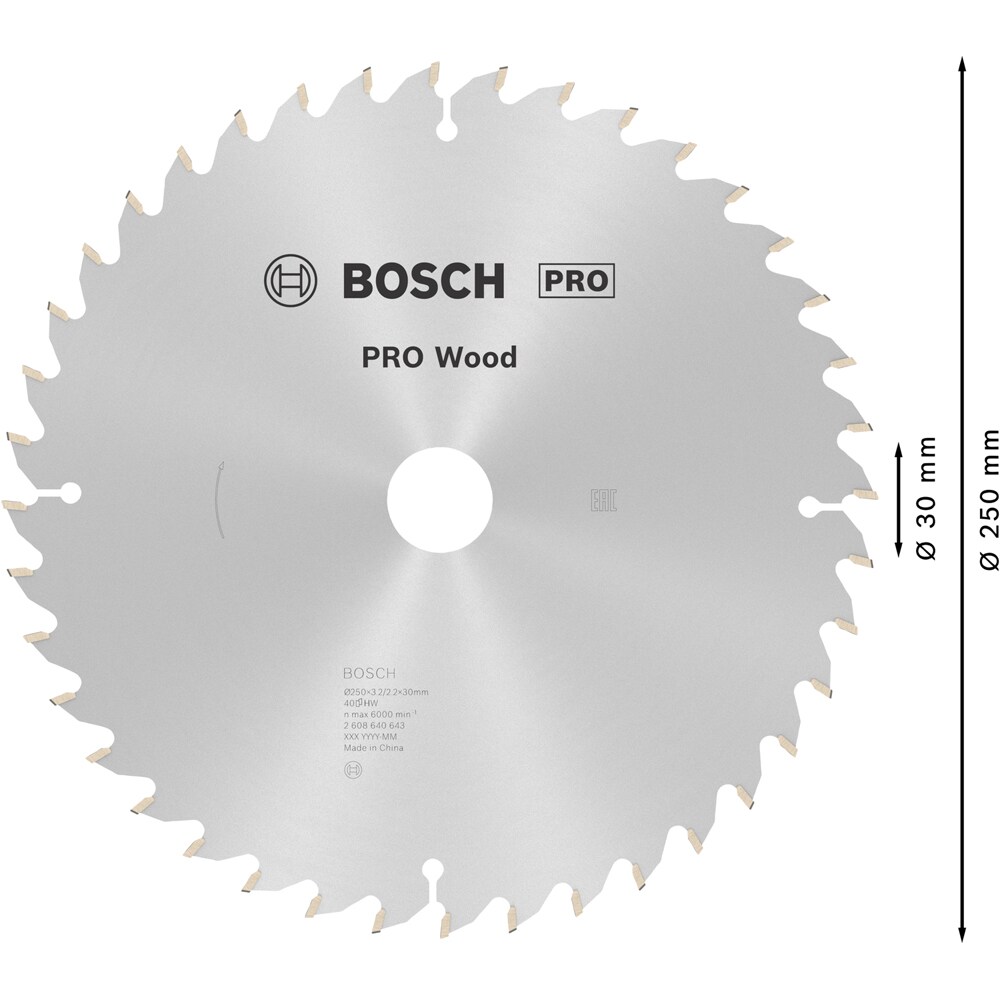 Panza circular BOSCH PRO, wood, 250 x 30, T40