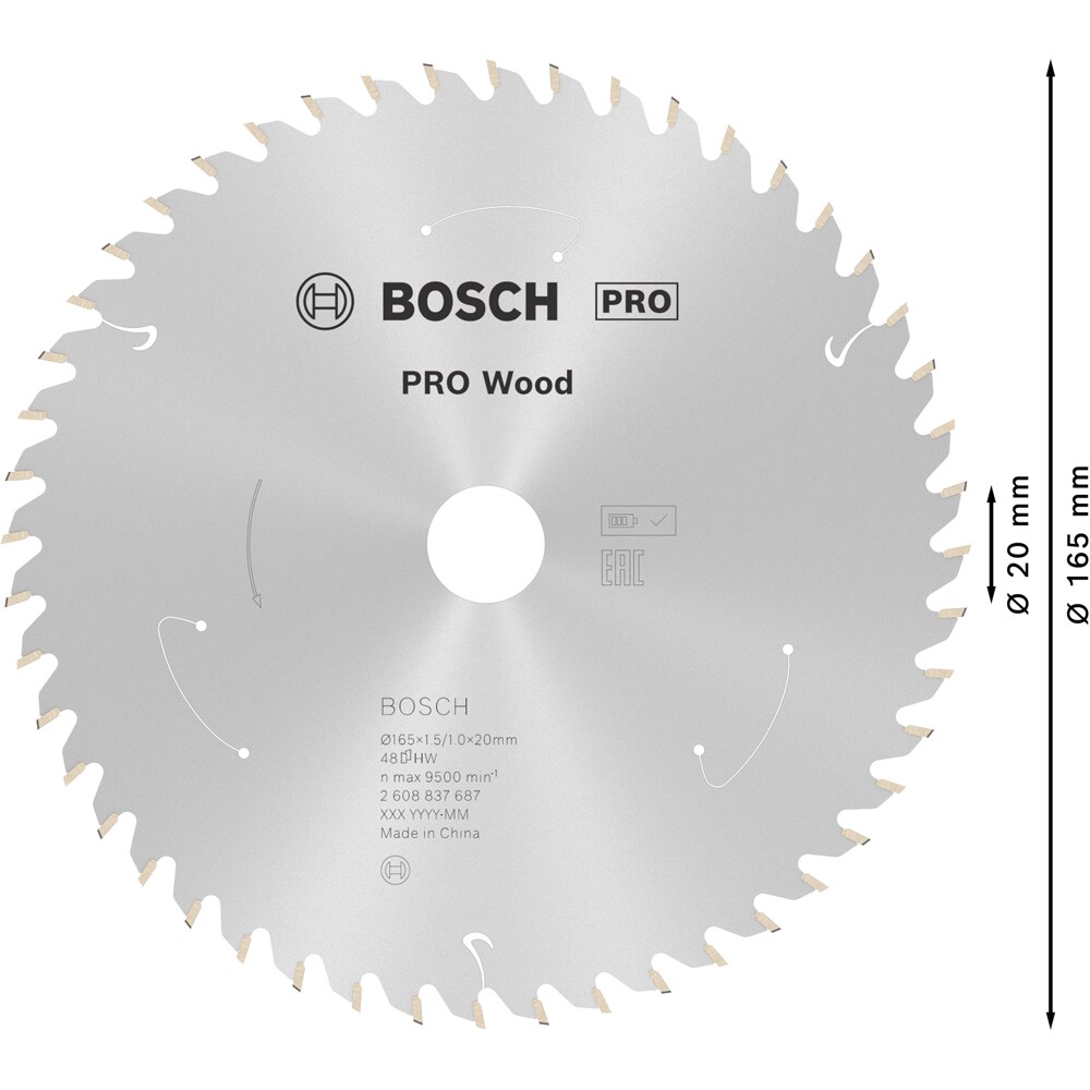 Panza circular BOSCH PRO, wood, 165 x 20 x 1.5 mm, T48