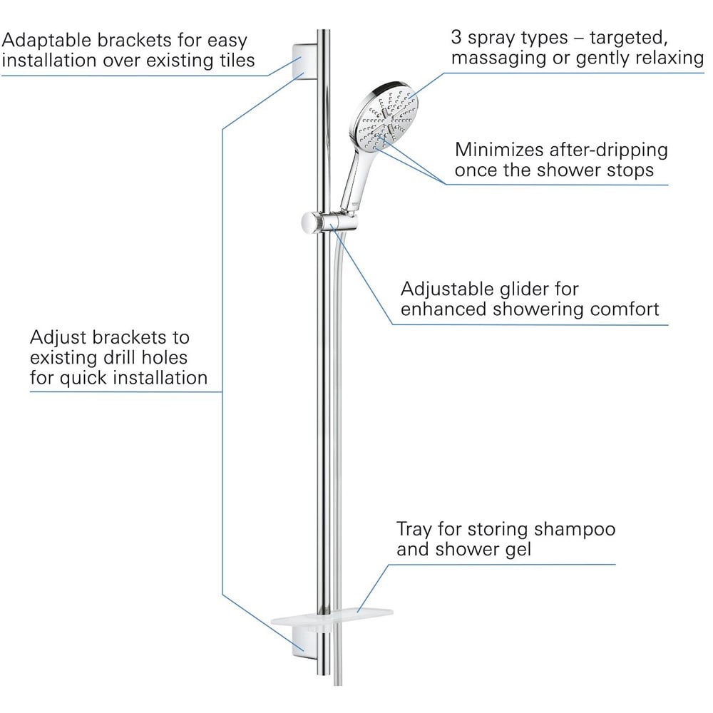 Coloana dus GROHE Rainshower SmartActive 130 26548000, 3 functii, etajera, crom