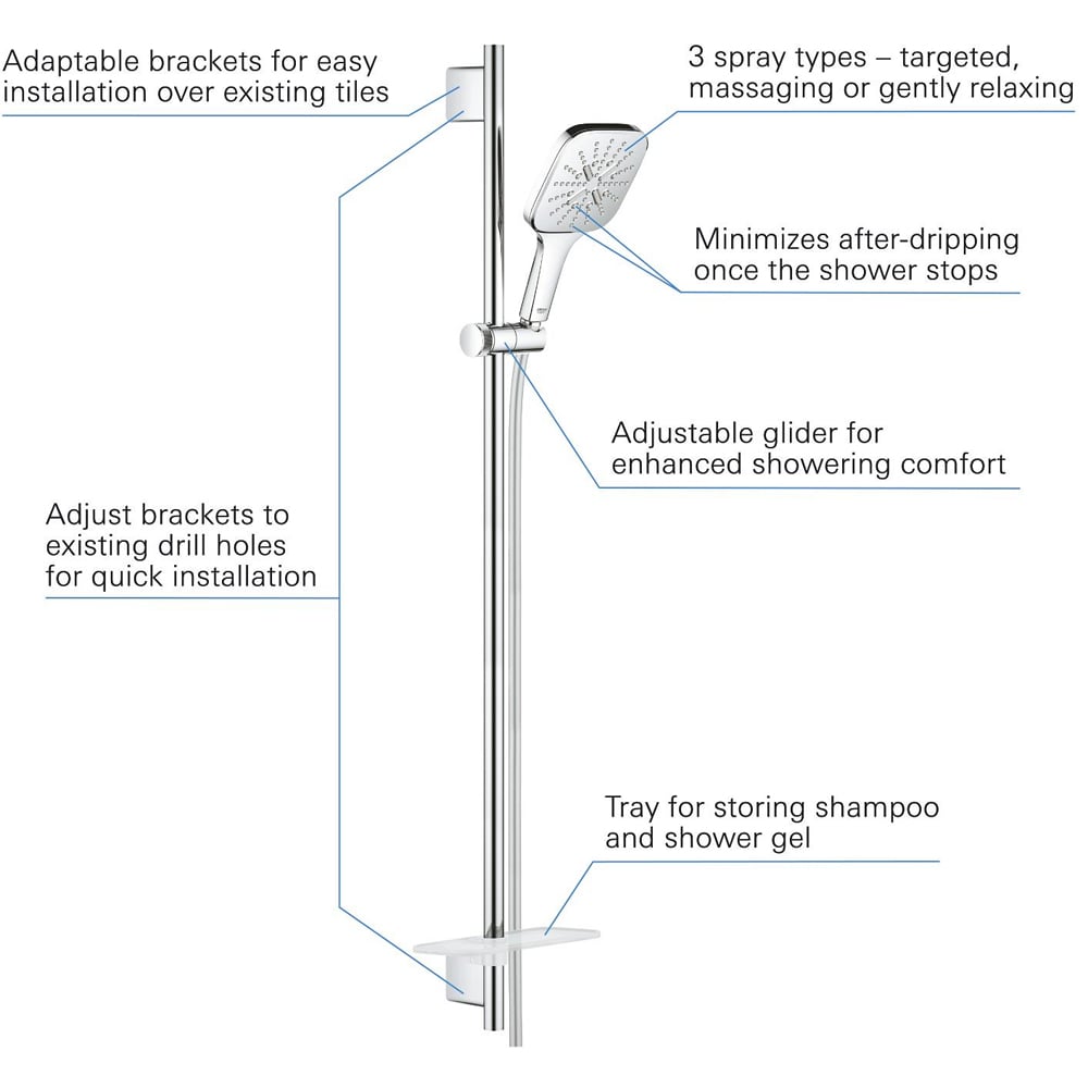 Coloana dus GROHE Rainshower SmartActive 130 26586000, 3 functii, etajera, crom