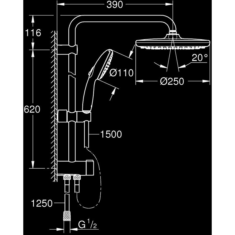 Coloana dus GROHE Vitalio 250 266802431, 2 functii, negru
