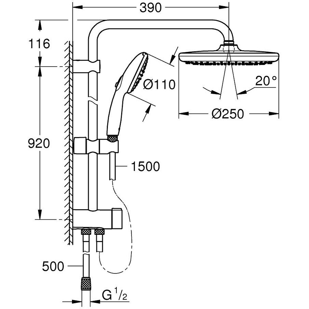 Coloana dus GROHE Tempesta System 250 269792431, 2 functii, negru