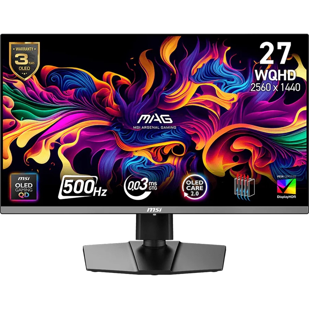 Monitor Gaming LED MSI MAG 272QP QD-OLED X50, 26.5", WQHD, 500Hz, AMD FreeSync Premium Pro, G-SYNC Compatible, HDR, negru