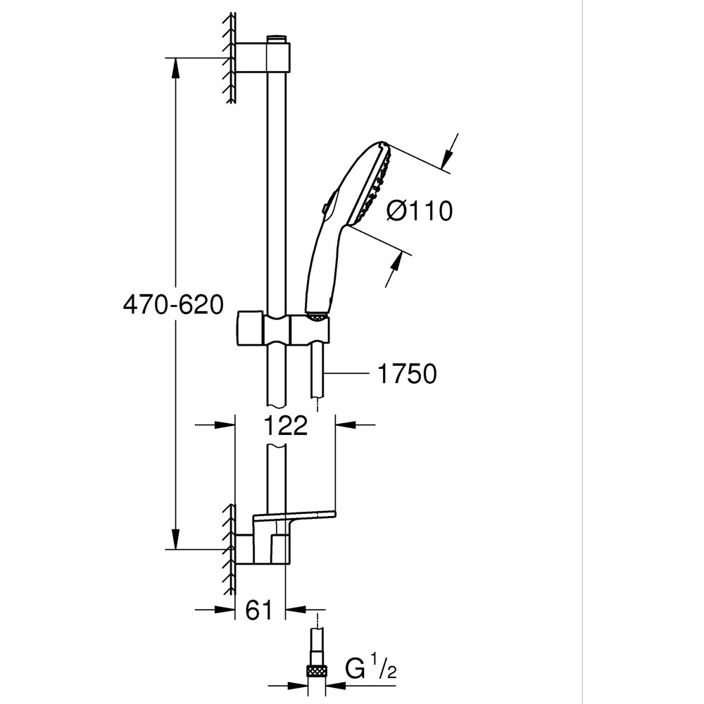 Coloana dus GROHE Tempesta 110 27926003, 2 functii, etajera, crom