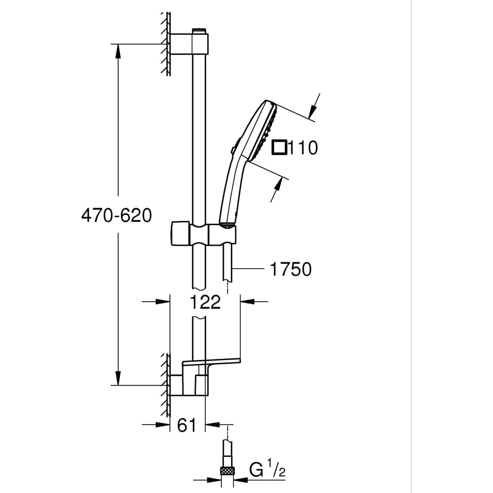 Coloana dus GROHE Tempesta Cube 110 27928003, 2 functii, etajera, crom