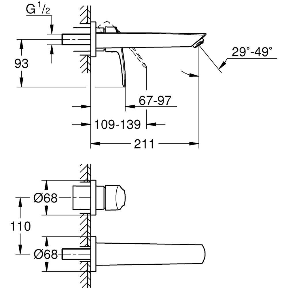 Baterie lavoar GROHE Eurosmart 293382433, marimea M, alama, negru