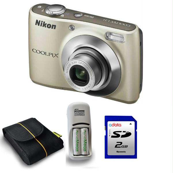 Camera foto digitala NIKON L21, 8Mp, 3.6x, 2.5 inch, argintiu + geanta + incarcator + card memorie SD 2 GB