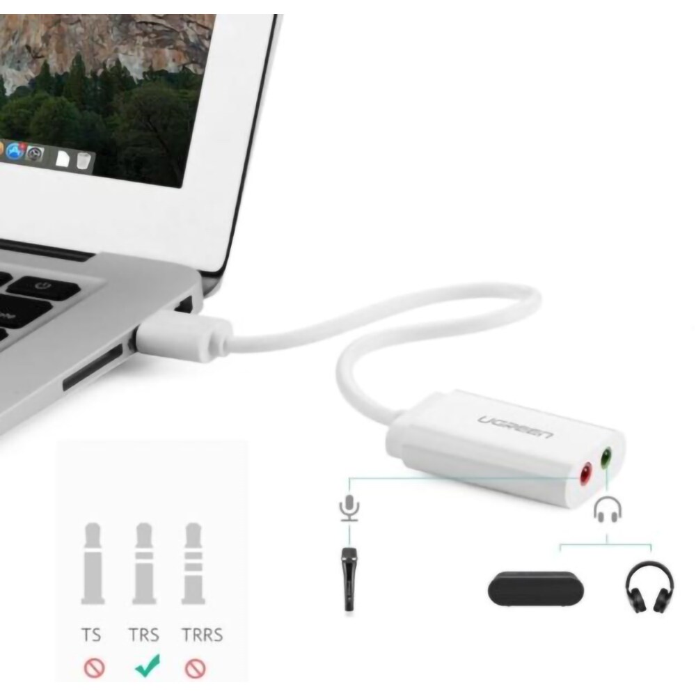 Placa de sunet USB UGREEN US205, 2 x Jack 3.5mm, alb