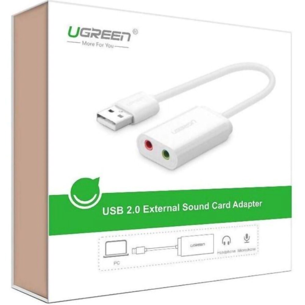 Placa de sunet USB UGREEN US205, 2 x Jack 3.5mm, alb