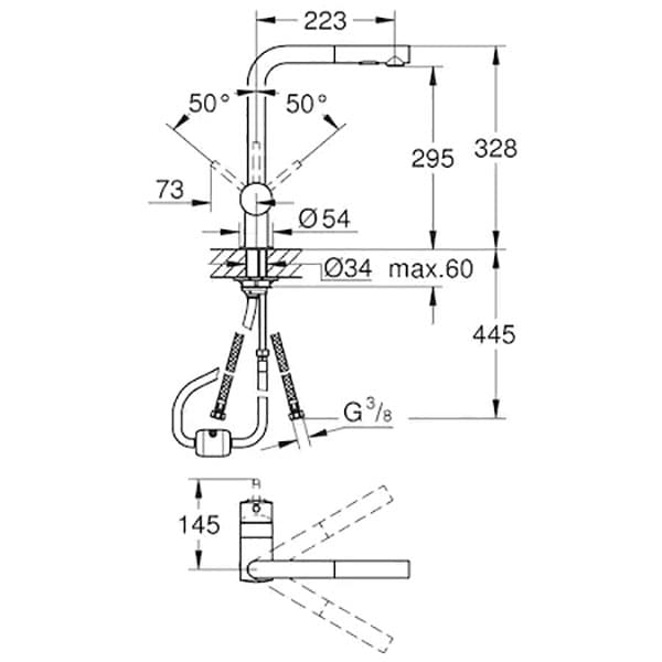 Baterie bucatarie GROHE Minta 30274000, dus extractibil, metal, argintiu