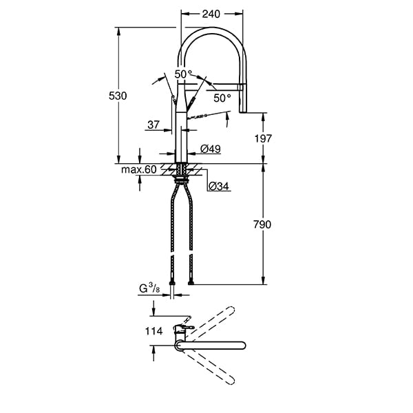 Baterie bucatarie GROHE Essence 30294000, Tip C, metal, argintiu