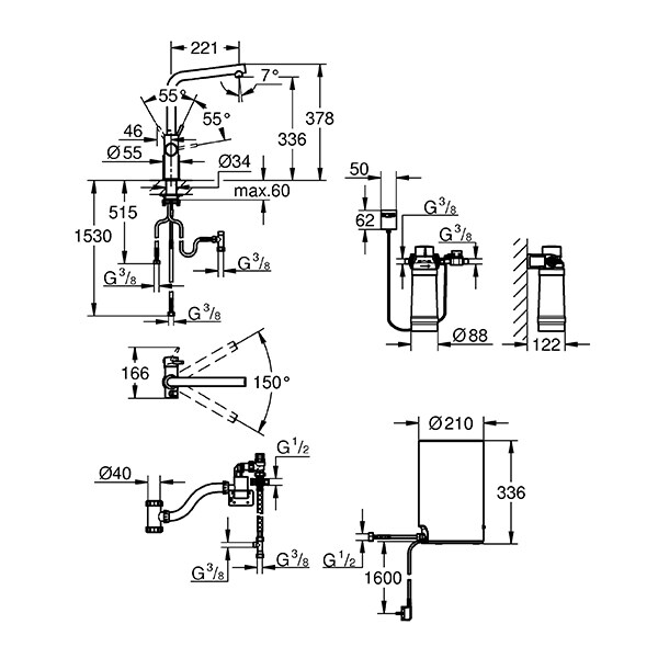 Baterie bucatarie cu boiler si filtru GROHE Red Duo 30327001, crom, argintiu