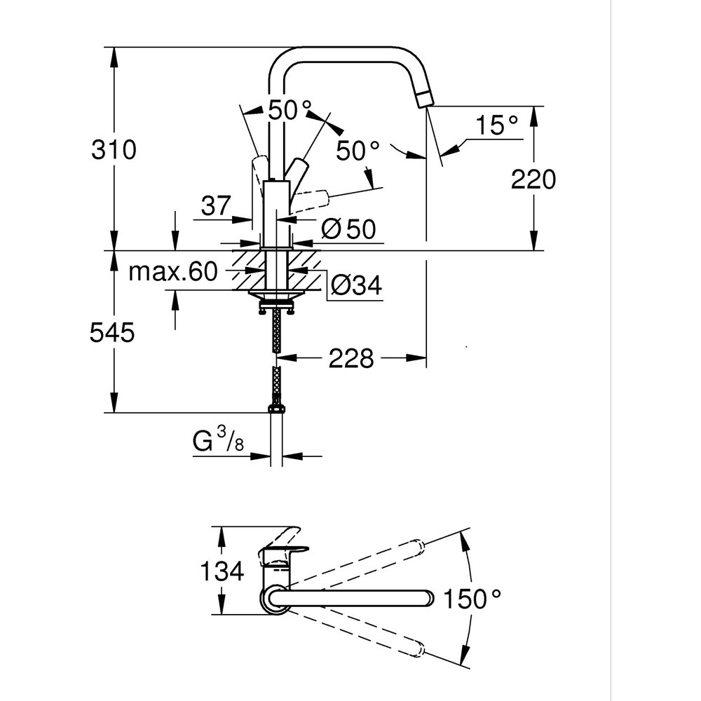 Baterie bucatarie GROHE Eurosmart 30567000, alama, crom