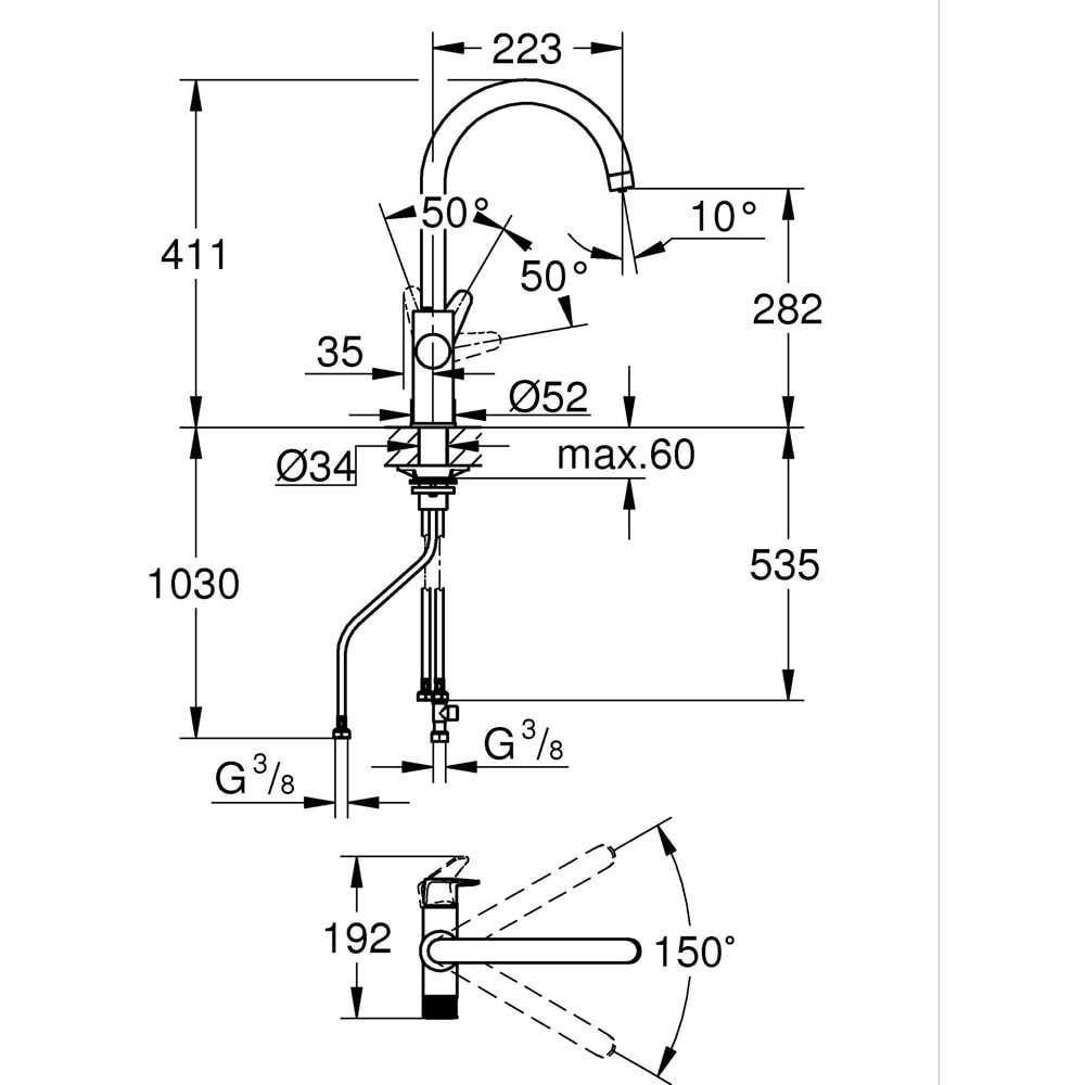Baterie bucatarie GROHE Blue Pure 30580000, alama, crom