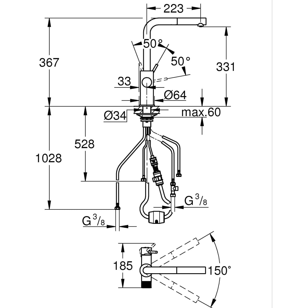 Baterie bucatarie GROHE Minta Blue Pure 30590000, alama, crom