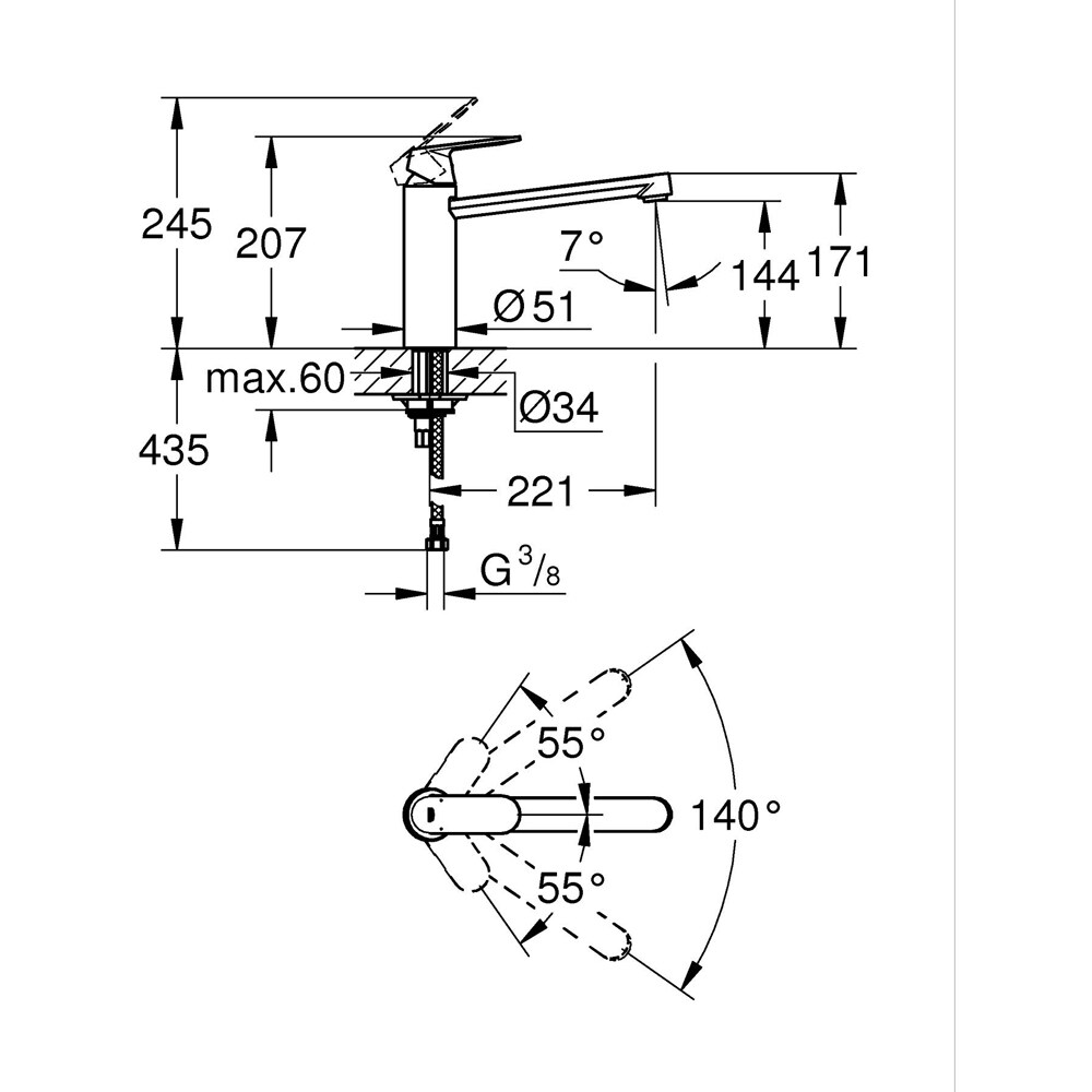 Baterie bucatarie GROHE Via Cosmo 30610000, alama, crom