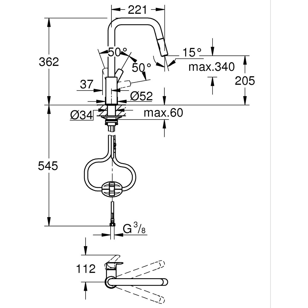 Baterie bucatarie GROHE Eurosmart 30619000, alama, crom