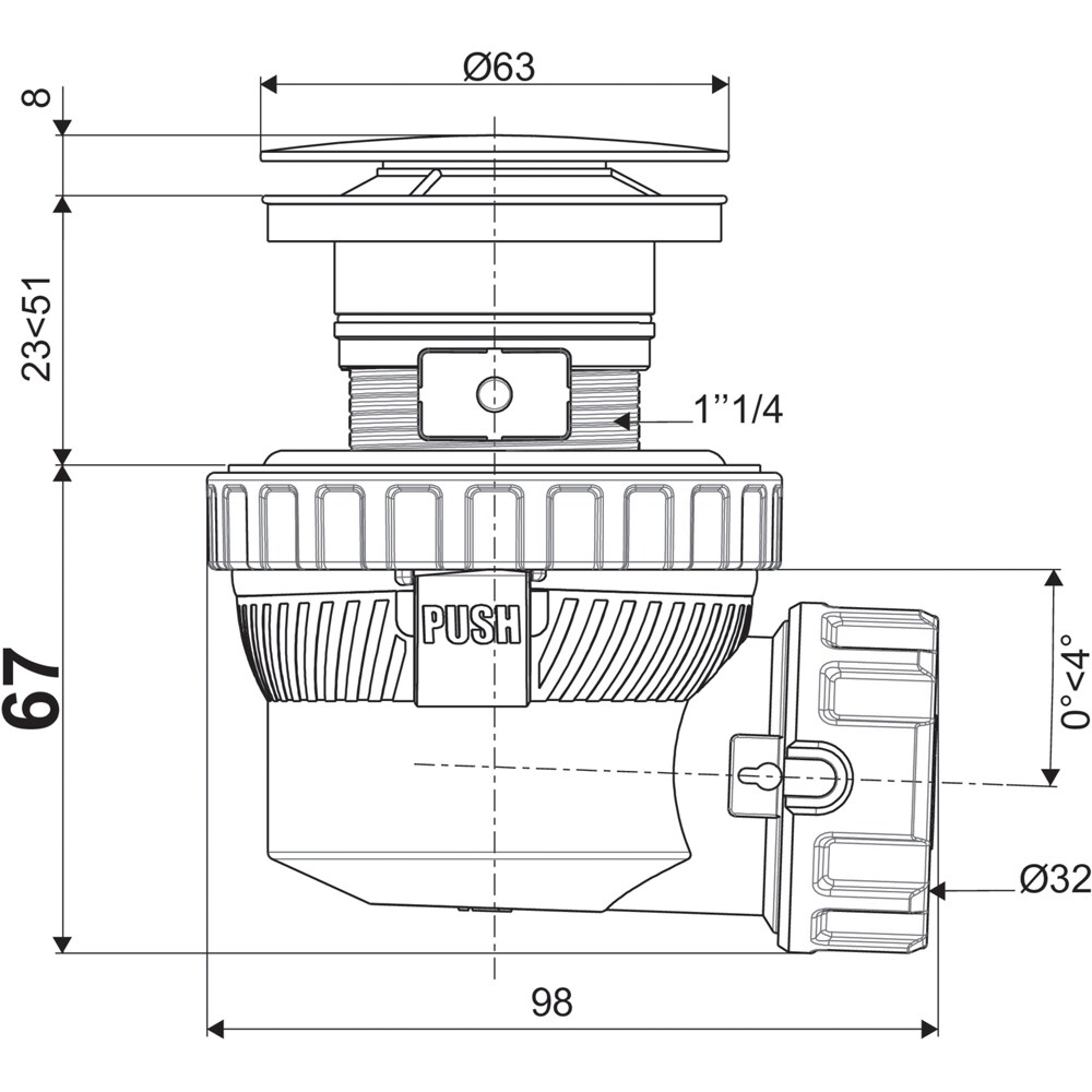 Sifon extra plat WIRQUIN Nano 6.7 30724959, cu ventil, D 32mm, auriu