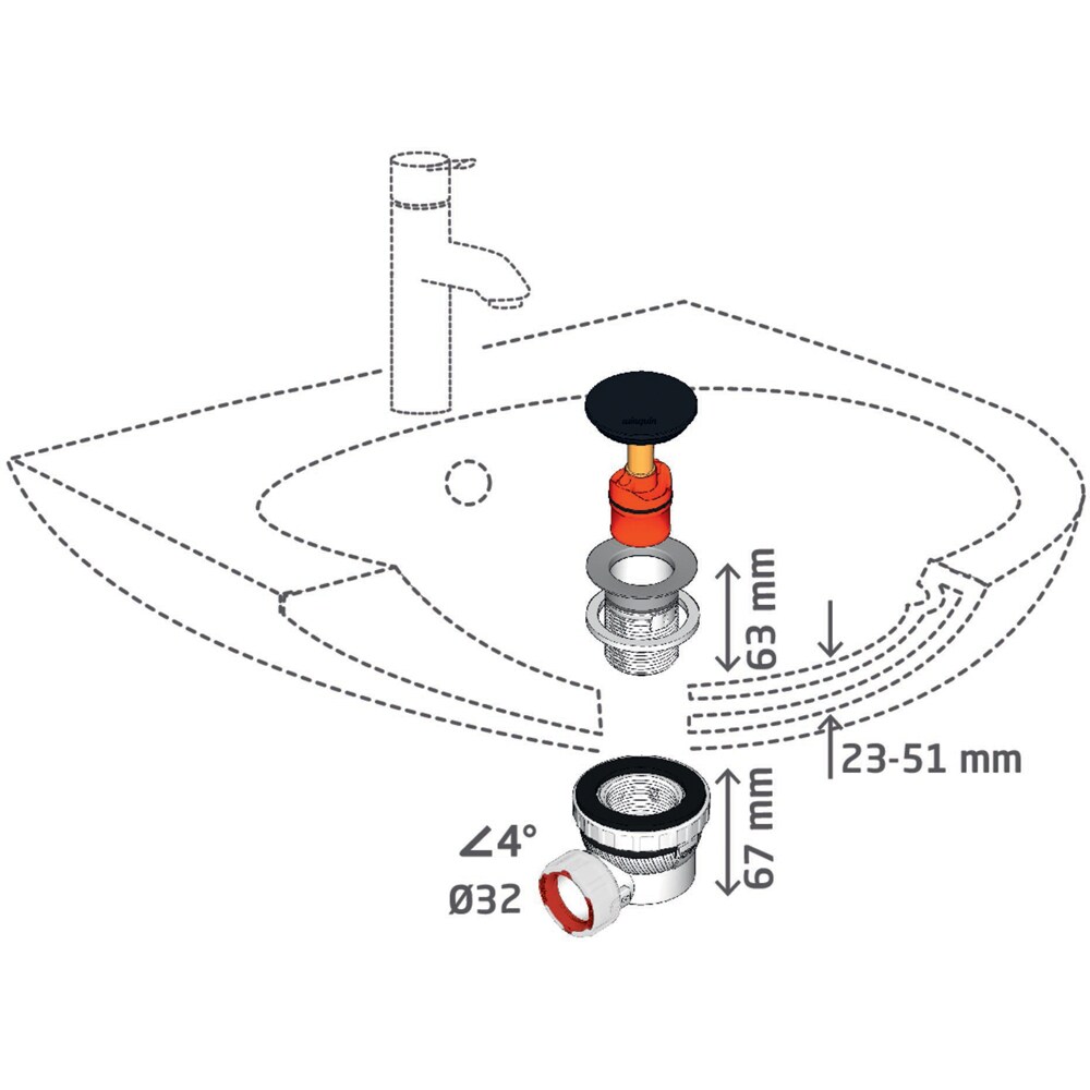 Sifon extra plat WIRQUIN Nano 6.7 30724959, cu ventil, D 32mm, auriu