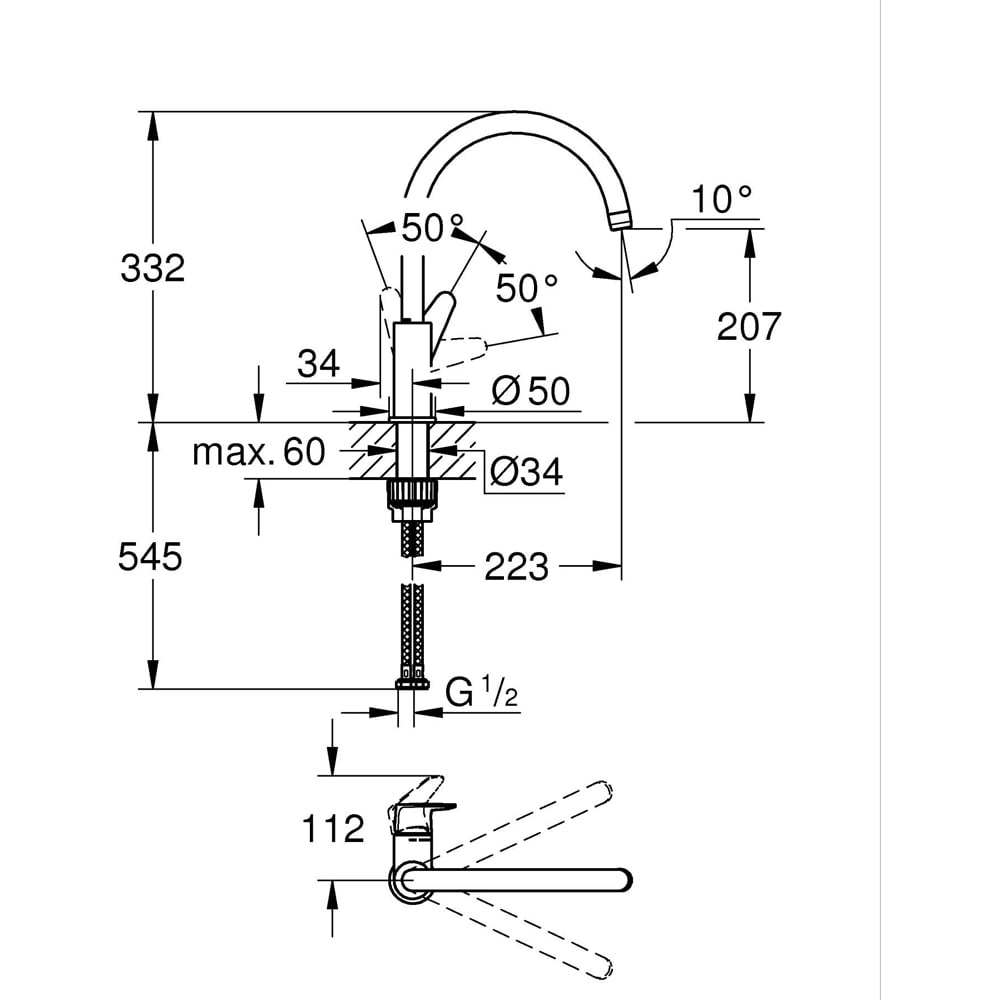 Baterie bucatarie GROHE BauCurve 31231001, alama, crom