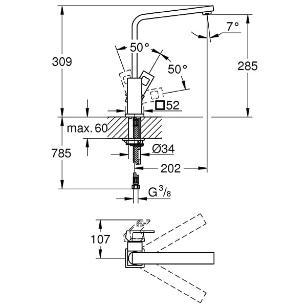 Baterie bucatarie GROHE Eurocube 31255000, crom, argintiu