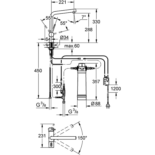 Baterie bucatarie si filtru GROHE Blue Pure Minta 31345002, crom, argintiu