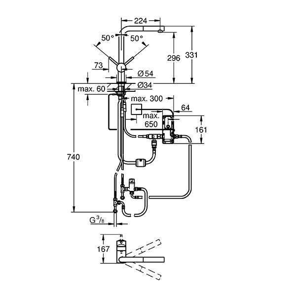 Baterie bucatarie GROHE Minta Touch 31360001, crom, argintiu