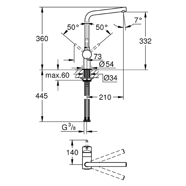 Baterie bucatarie GROHE Minta 31375000, metal, argintiu