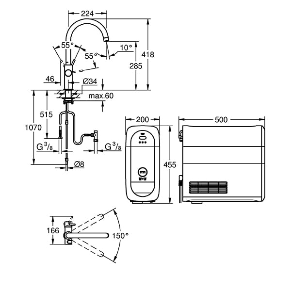 Baterie bucatarie cu unitate de racire si filtru GROHE Blue Home 31455000, crom, argintiu