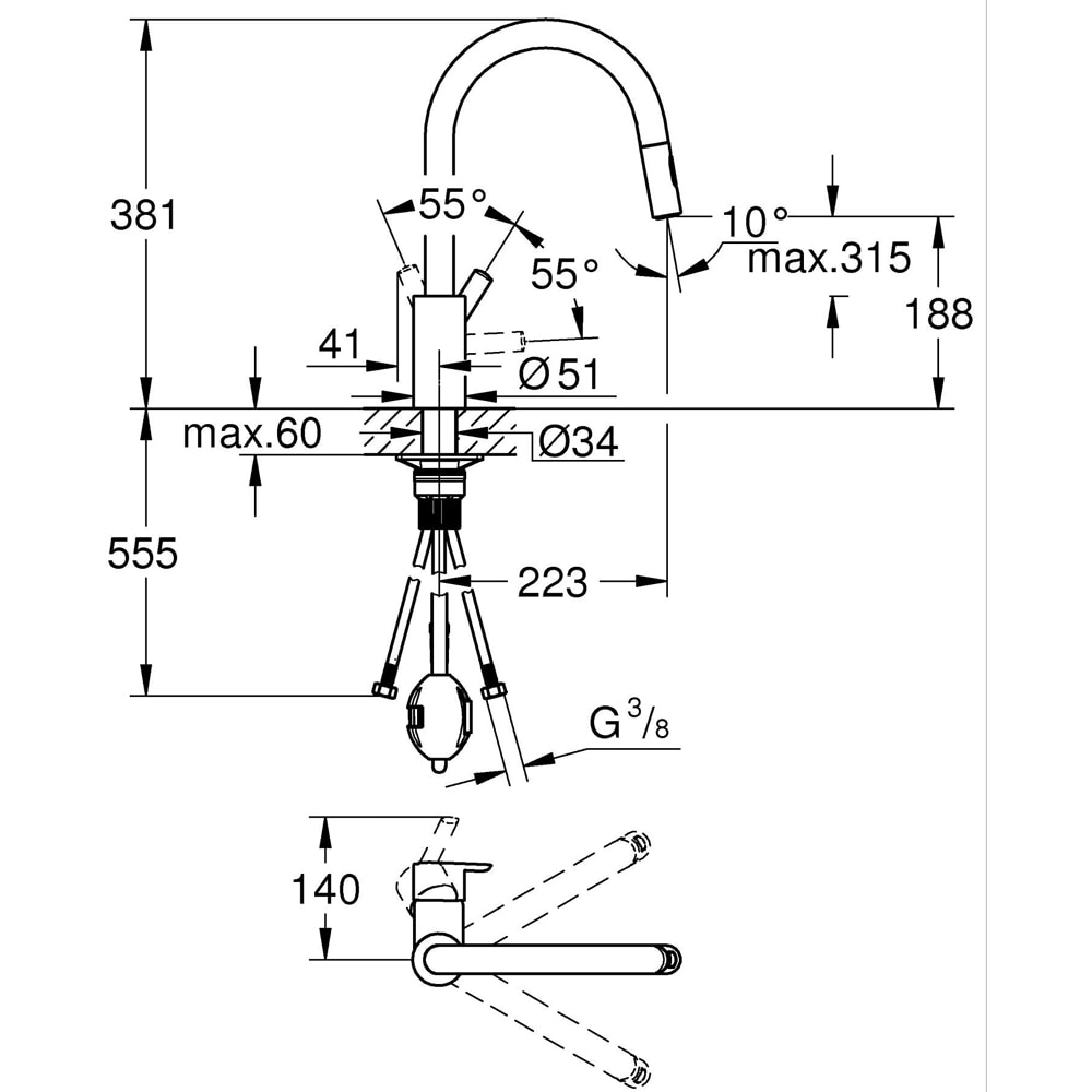 Baterie bucatarie GROHE Feel 31486001, alama, crom