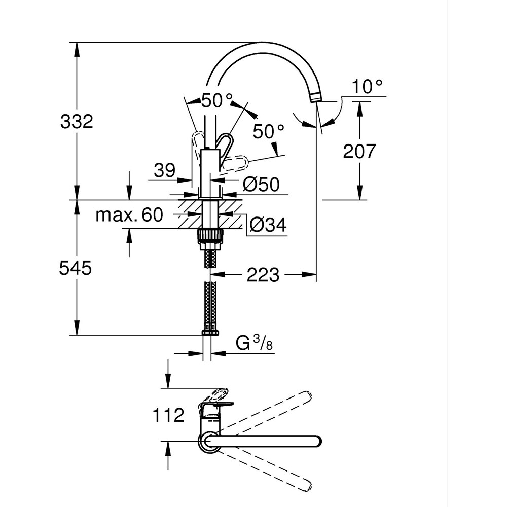 Baterie bucatarie GROHE BauFlow 31538001, alama, crom
