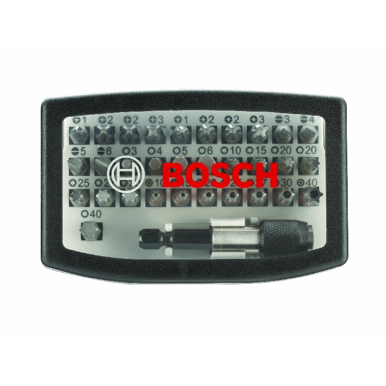 Set biti Bosch 2607017319, 1/4", 32 bucati, otel, suport universal si carcasa