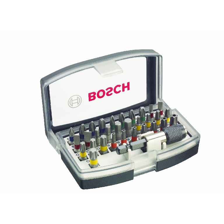Set biti Bosch 2607017319, 1/4", 32 bucati, otel, suport universal si carcasa