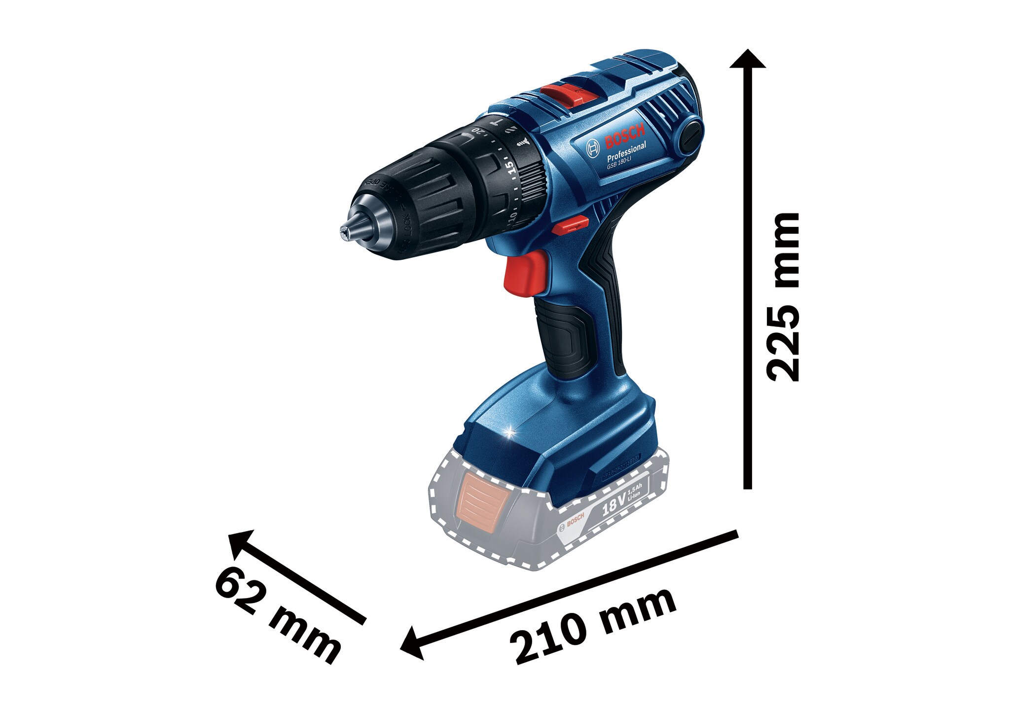 Masina de gaurit cu percutie Bosch GSB 180-Li, 18V, 2 x 2.0Ah, 21/54 Nm