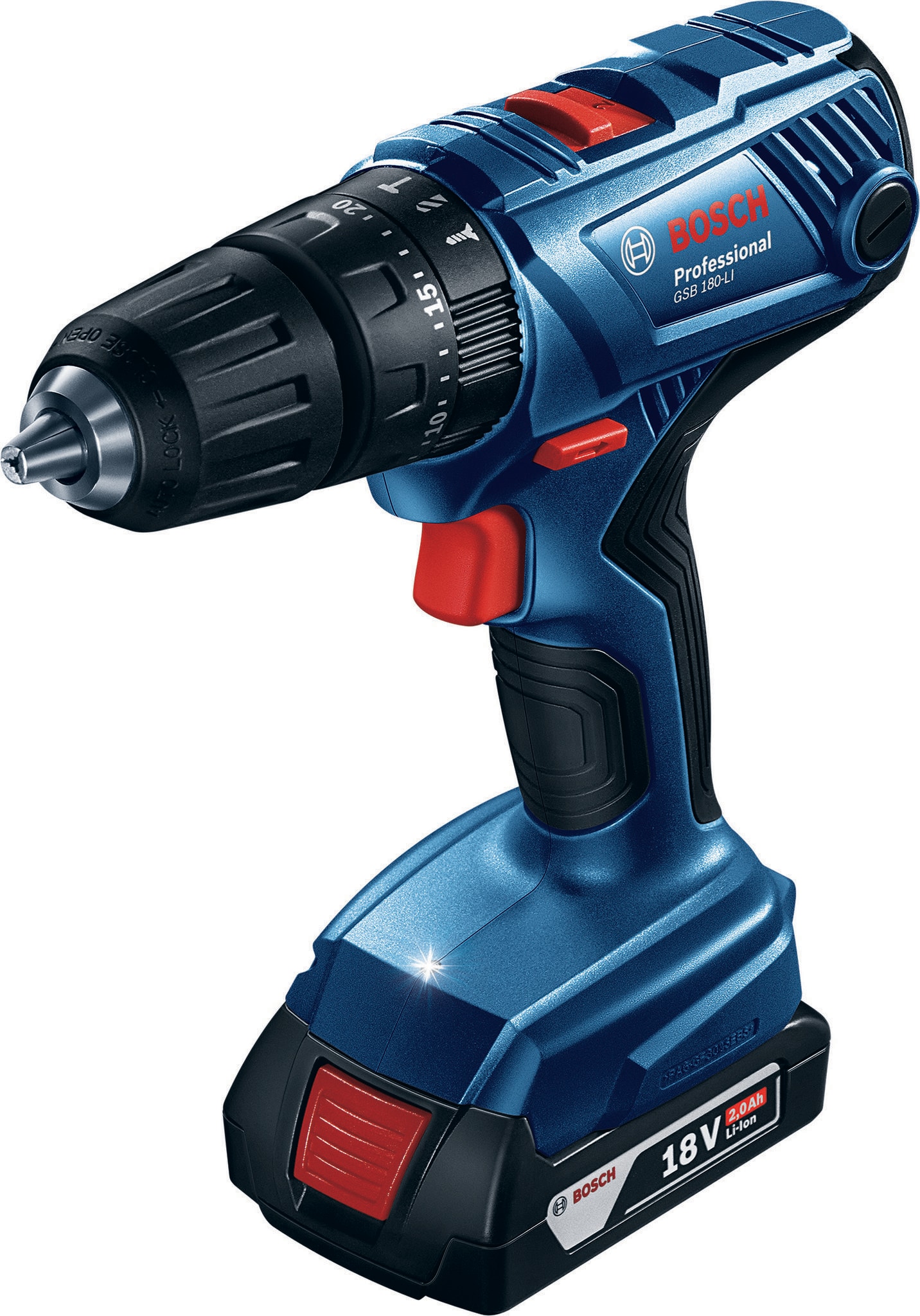 Masina de gaurit cu percutie Bosch GSB 180-Li, 18V, 2 x 2.0Ah, 21/54 Nm