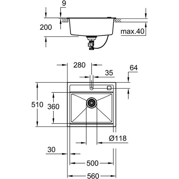 Chiuveta bucatarie GROHE K700 31651AT0, 1 cuva, compozit quartz, antracit