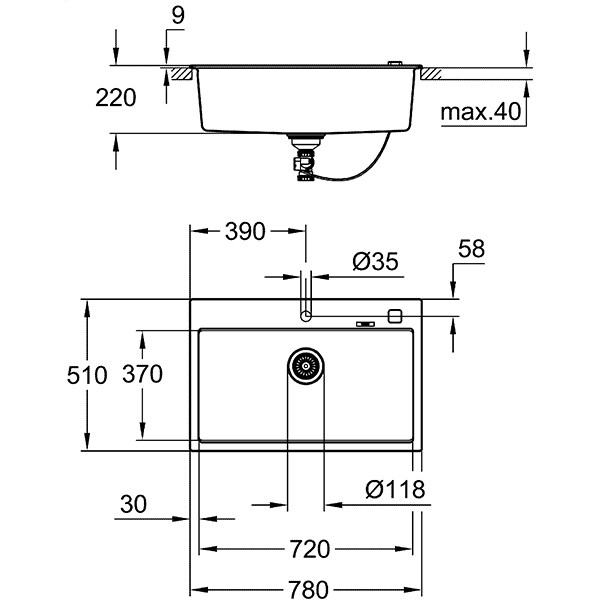 Chiuveta bucatarie GROHE K700 31652AT0, 1 cuva, compozit quartz, antracit