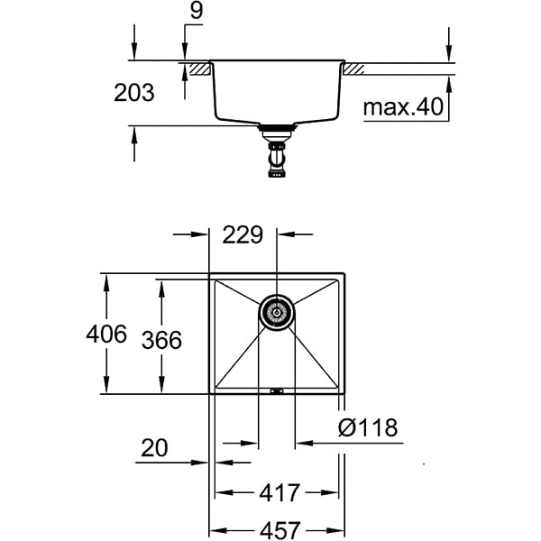 Chiuveta bucatarie GROHE K700 Undermount 31653AT0, 1 cuva, compozit quartz, antracit