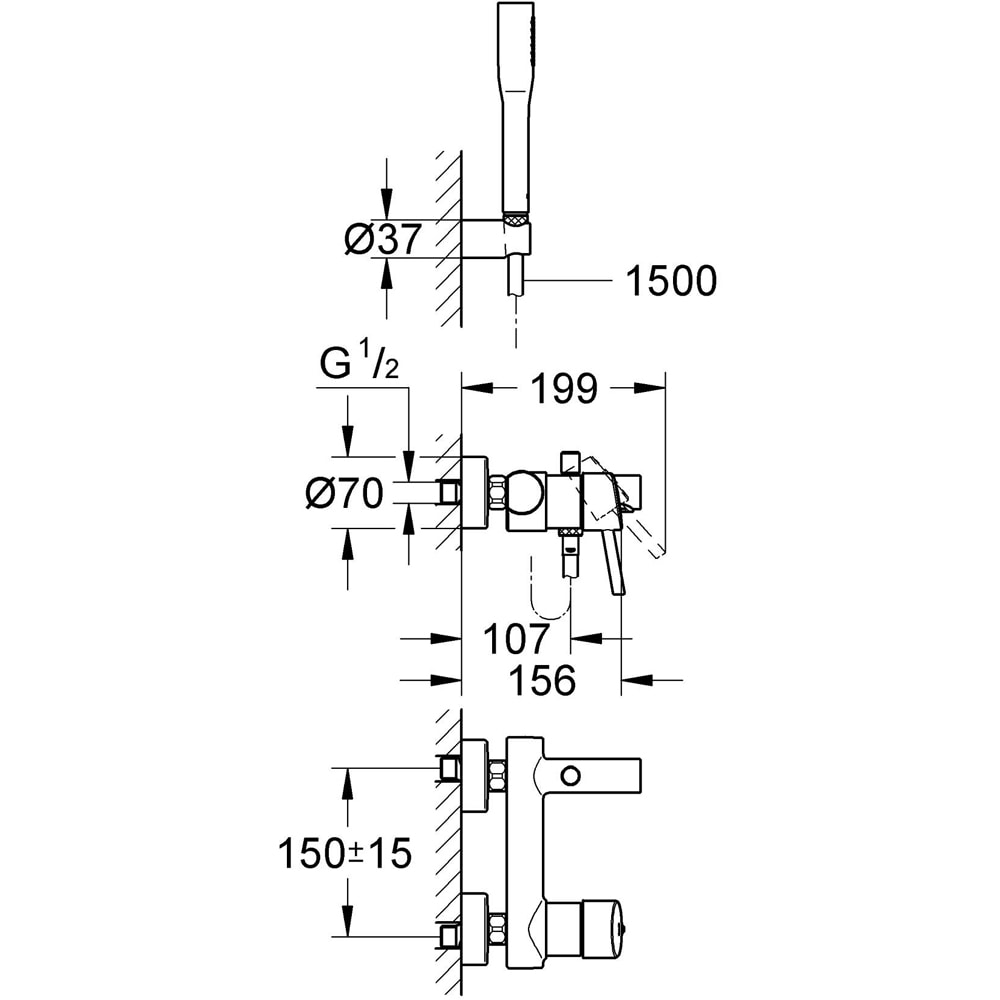 Baterie cada-dus GROHE Concetto 32212001, set de dus, alama, crom